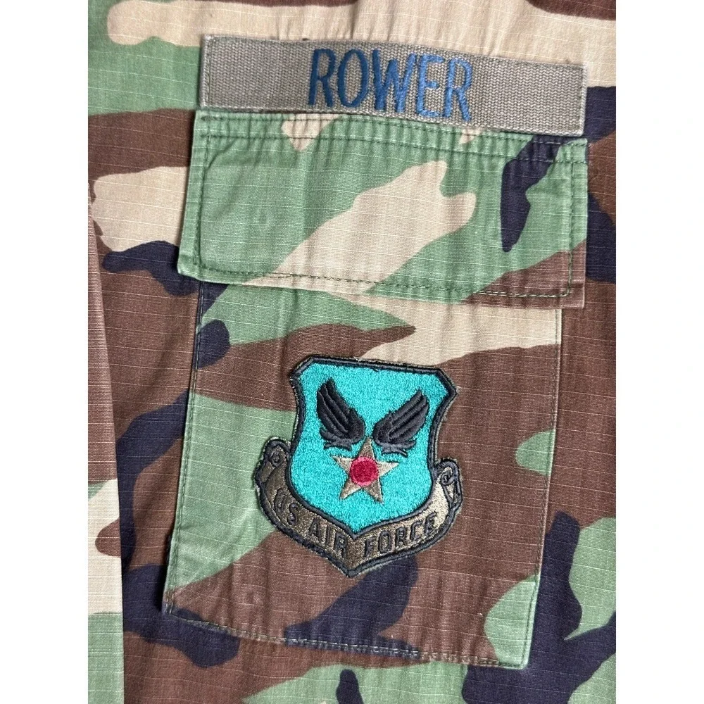 US‎ Air Force Field Jacket Shirt Mens XLT Woodland Camo BDU Ripstop Rower Patch